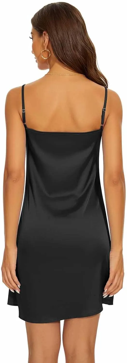 Miqieer Women's Long Silky Tank Top Adjustable Spaghetti Strap Camisole Slip Dress
