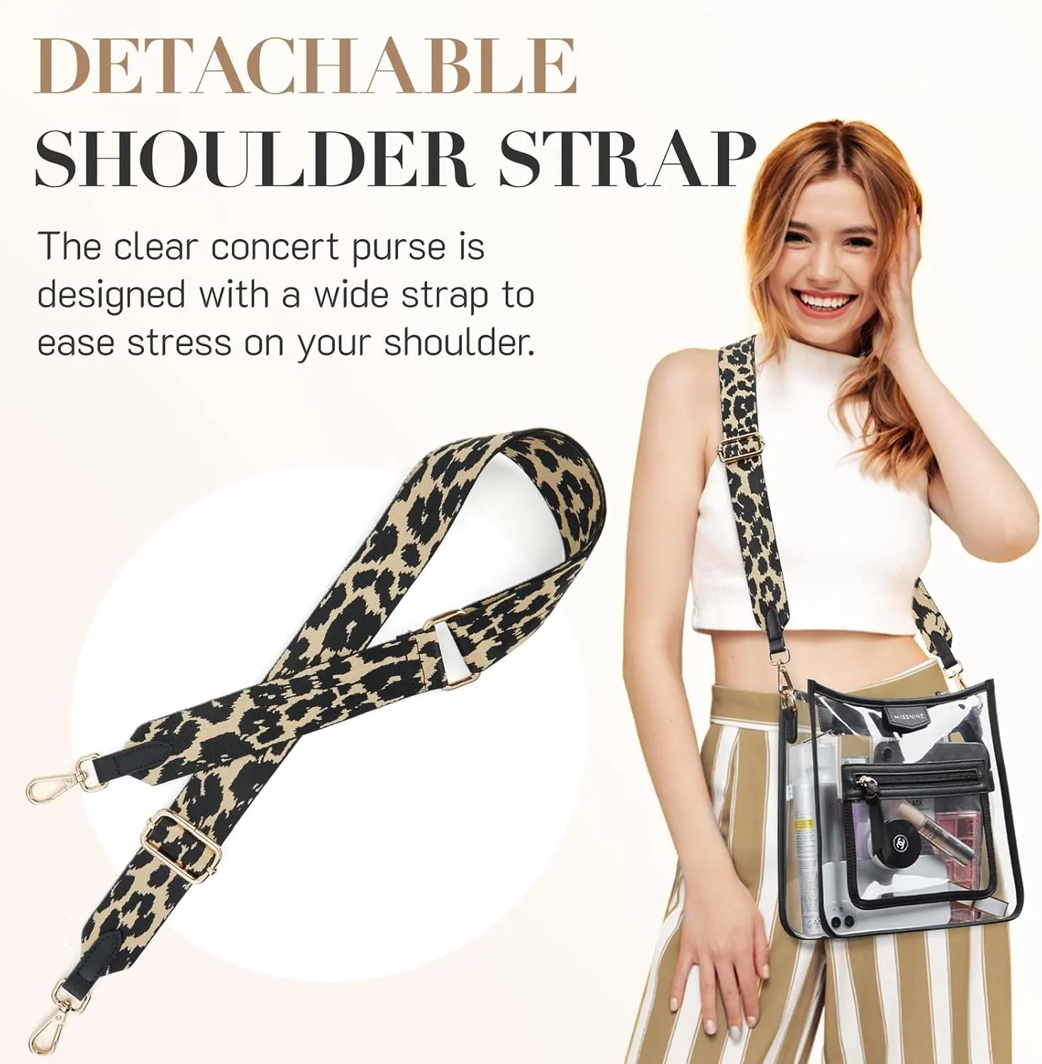 Missnine Clear Crossbody Bags for Women Stadium Approved Clear Purse for Concert Transparent Plastic Bag with Guitar Strap