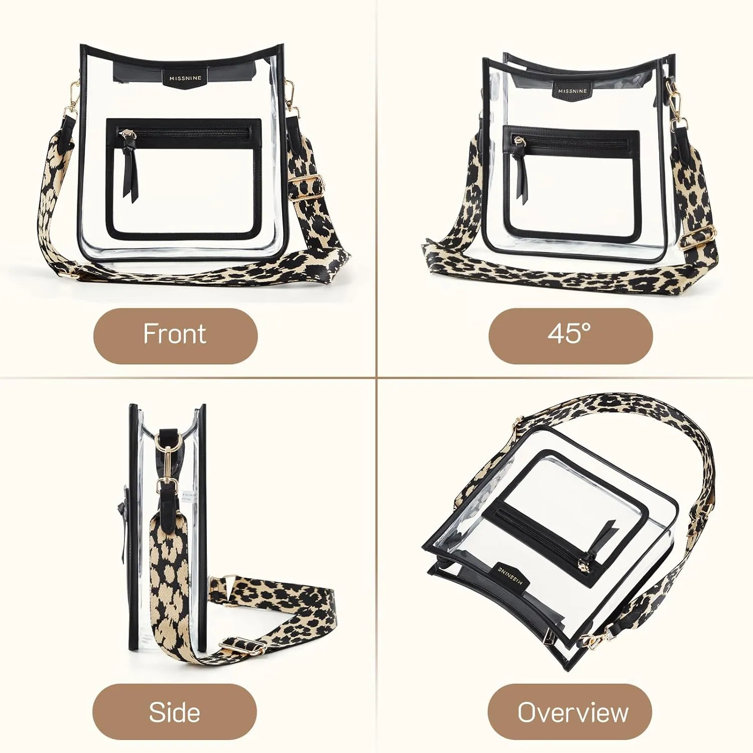 Missnine Clear Crossbody Bags for Women Stadium Approved Clear Purse for Concert Transparent Plastic Bag with Guitar Strap