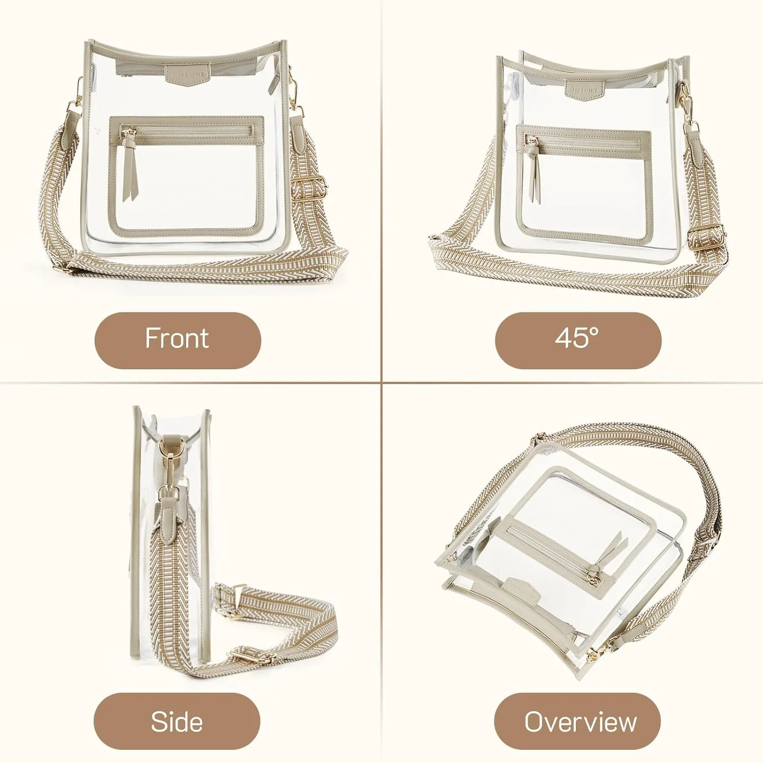 Missnine Clear Crossbody Bags for Women Stadium Approved Clear Purse for Concert Transparent Plastic Bag with Guitar Strap