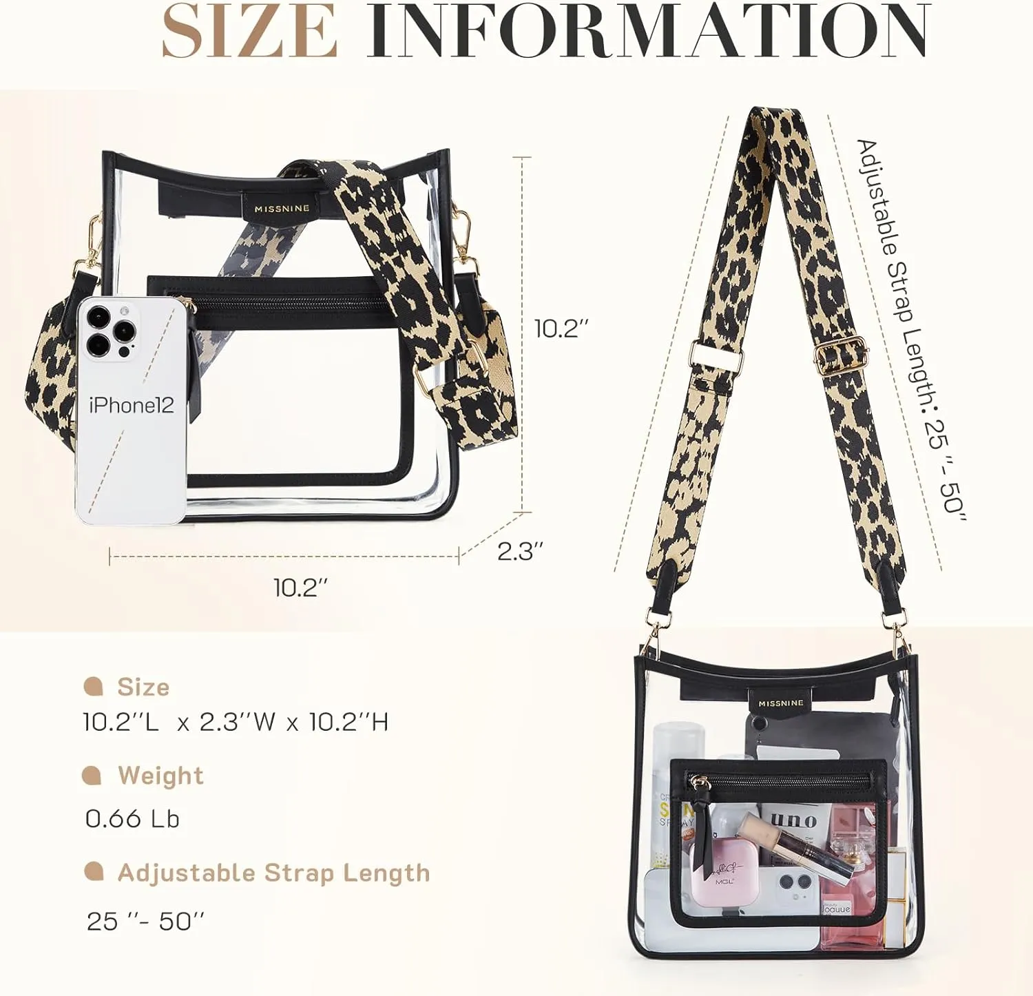 Missnine Clear Crossbody Bags for Women Stadium Approved Clear Purse for Concert Transparent Plastic Bag with Guitar Strap