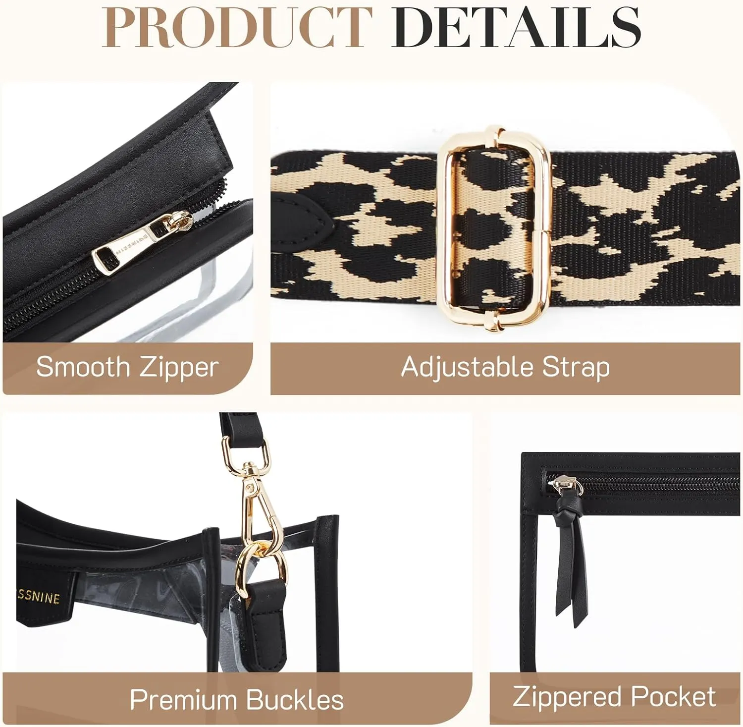 Missnine Clear Crossbody Bags for Women Stadium Approved Clear Purse for Concert Transparent Plastic Bag with Guitar Strap