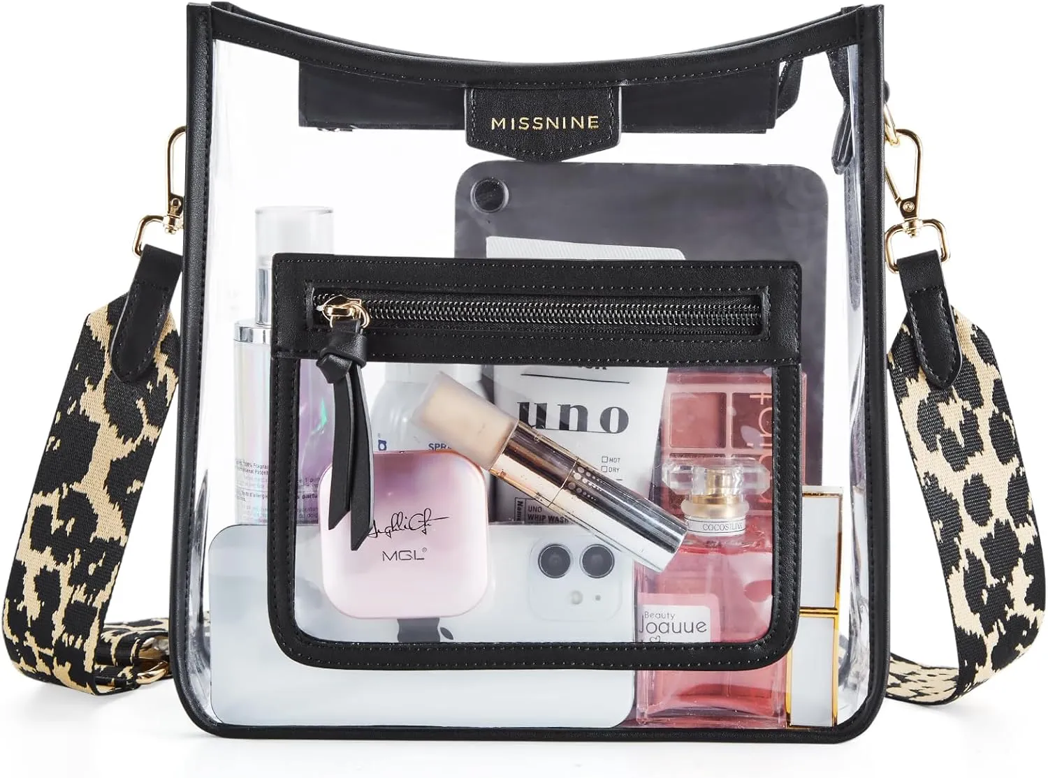 Missnine Clear Crossbody Bags for Women Stadium Approved Clear Purse for Concert Transparent Plastic Bag with Guitar Strap