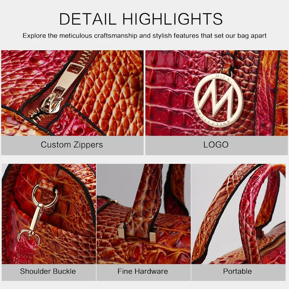 MKF Collection Satchel Bag for Women, Crocodile Embossed Vegan Leather Top-Handles Crossbody Handbag Purse by Mia K