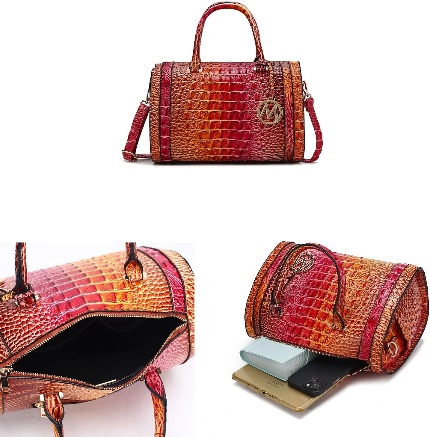 MKF Collection Satchel Bag for Women, Crocodile Embossed Vegan Leather Top-Handles Crossbody Handbag Purse by Mia K