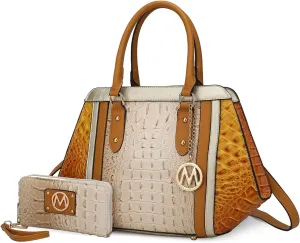 MKF satchel bags for women, Featuring a faux crocodile-embossed finish crossover handbag, shoulder side messenger bag