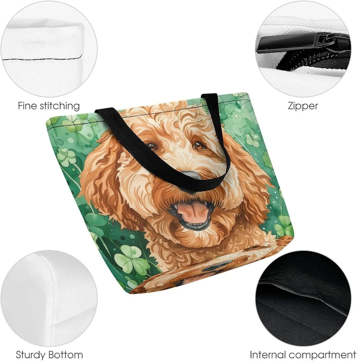 MoBlinko Border Collie Dog St Patrick's Day Women Tote Bags Yoga Reusable Grocery Bagsshoulder Bag Handbag with Zipper