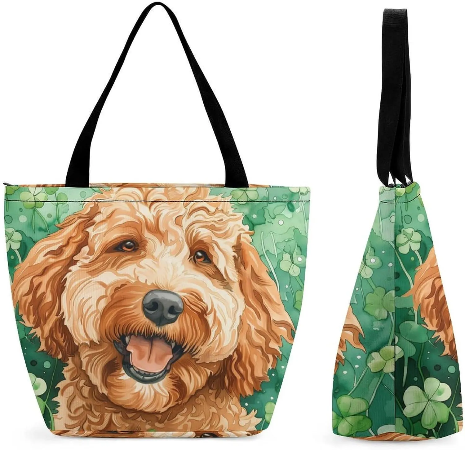MoBlinko Border Collie Dog St Patrick's Day Women Tote Bags Yoga Reusable Grocery Bagsshoulder Bag Handbag with Zipper