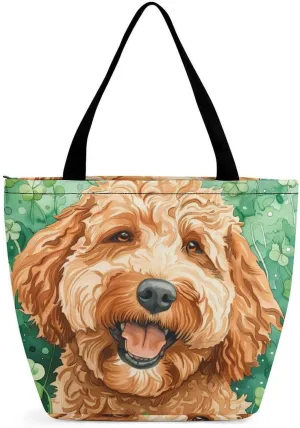 MoBlinko Border Collie Dog St Patrick's Day Women Tote Bags Yoga Reusable Grocery Bagsshoulder Bag Handbag with Zipper