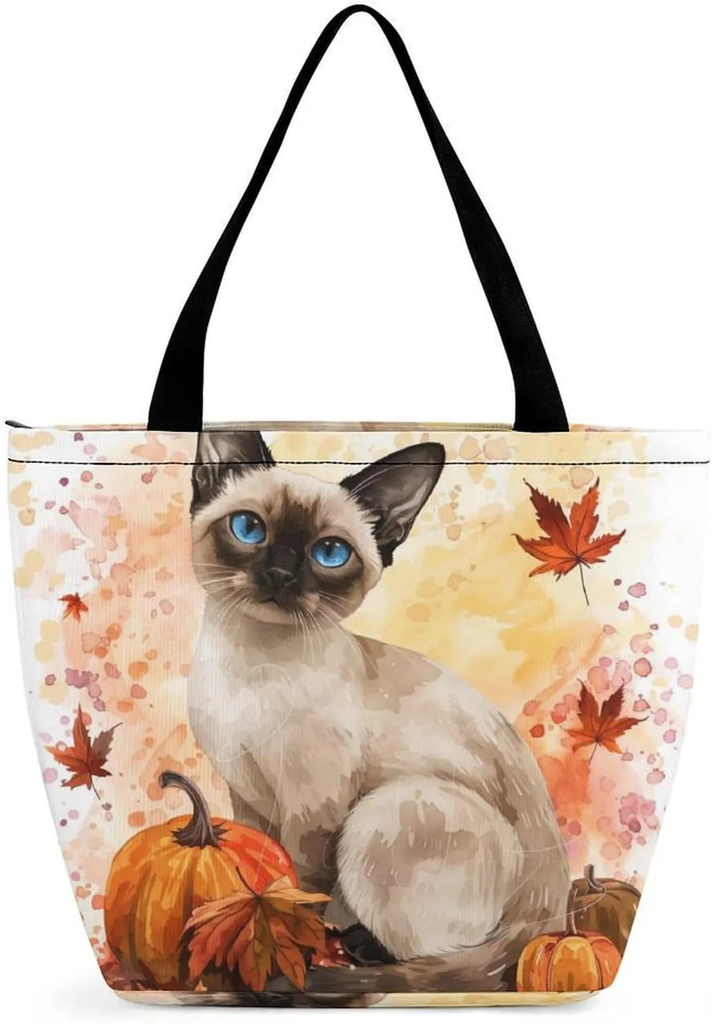 MoBlinko Cat Fall Women Tote Bags Yoga Reusable Grocery Bagsshoulder Bag Handbag with Zipper