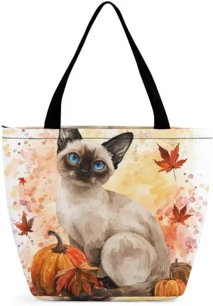 MoBlinko Cat Fall Women Tote Bags Yoga Reusable Grocery Bagsshoulder Bag Handbag with Zipper