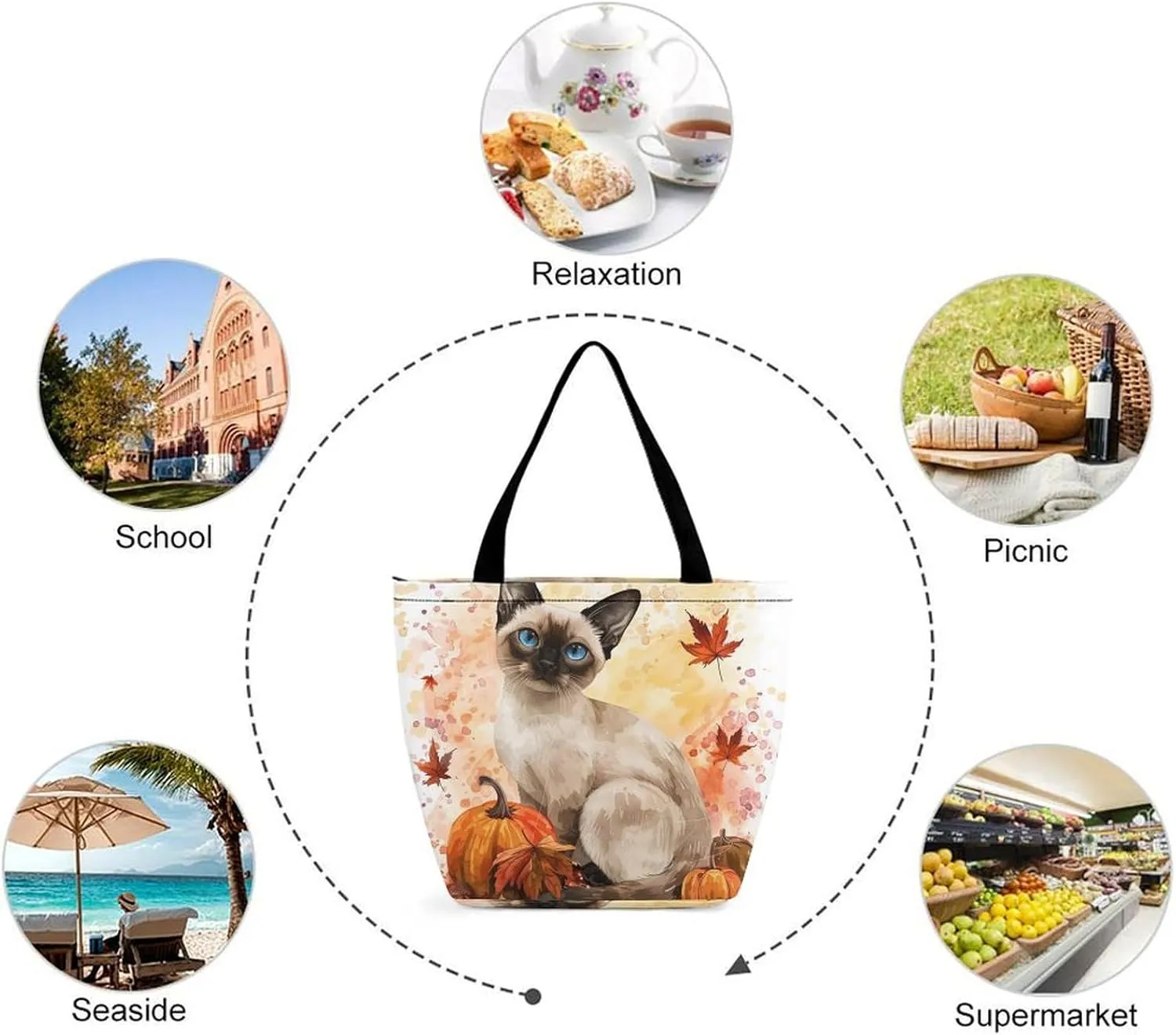 MoBlinko Cat Fall Women Tote Bags Yoga Reusable Grocery Bagsshoulder Bag Handbag with Zipper