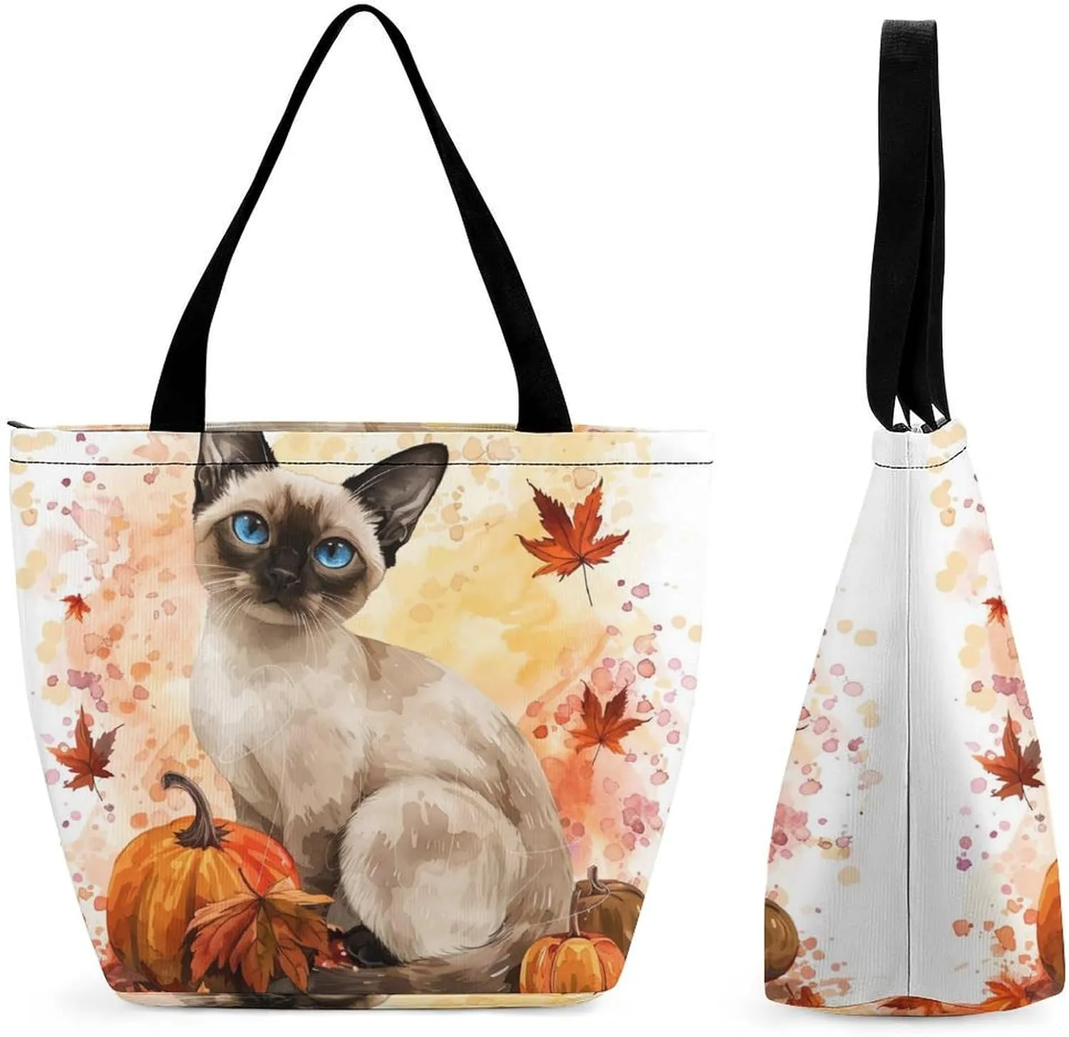 MoBlinko Cat Fall Women Tote Bags Yoga Reusable Grocery Bagsshoulder Bag Handbag with Zipper