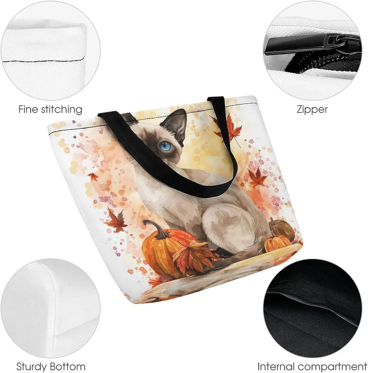 MoBlinko Cat Fall Women Tote Bags Yoga Reusable Grocery Bagsshoulder Bag Handbag with Zipper