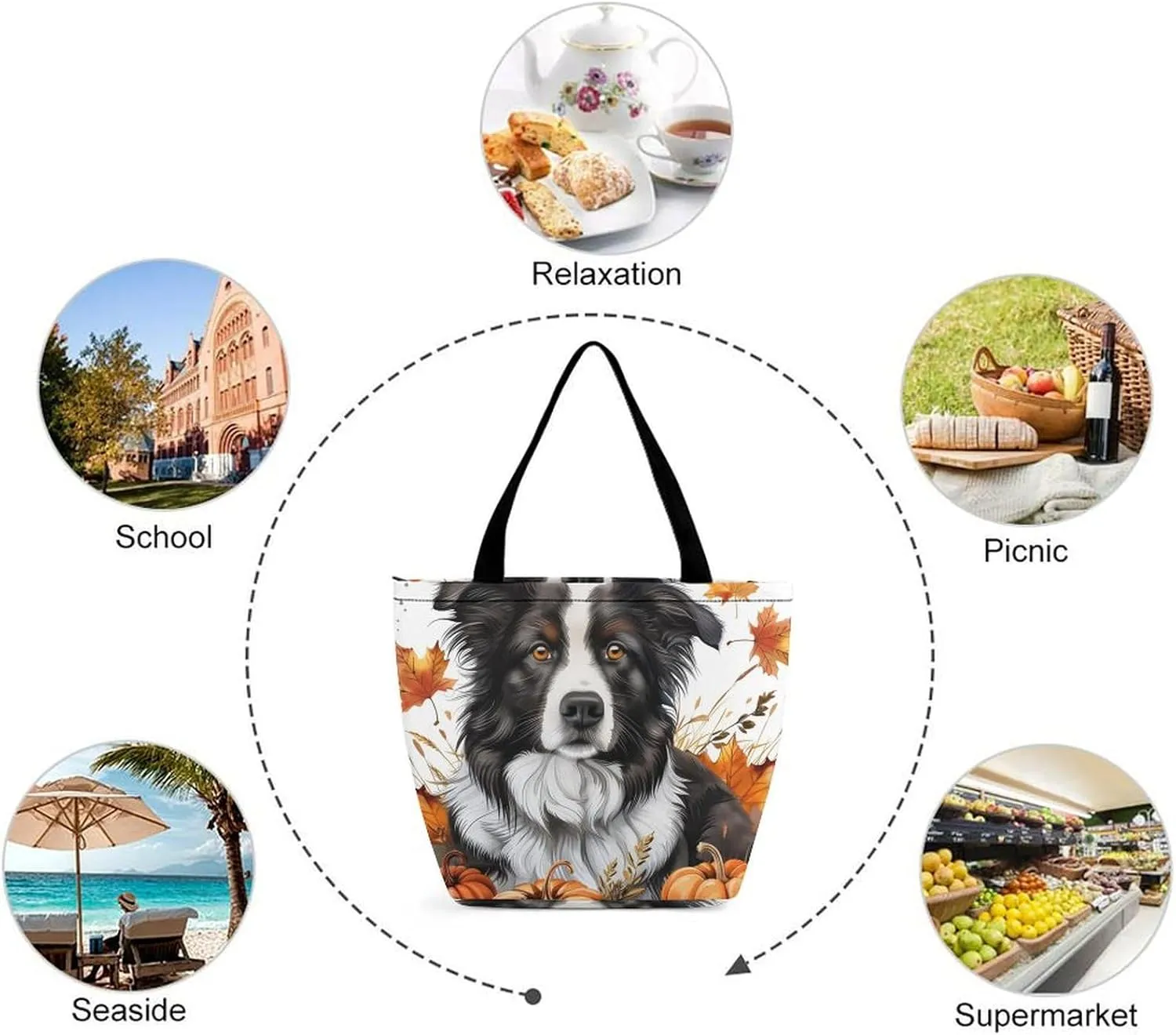 MoBlinko Dog Fall Tote Bag for Women Reusable Shopping Bag Handbags Shoulder Bags with Zipper
