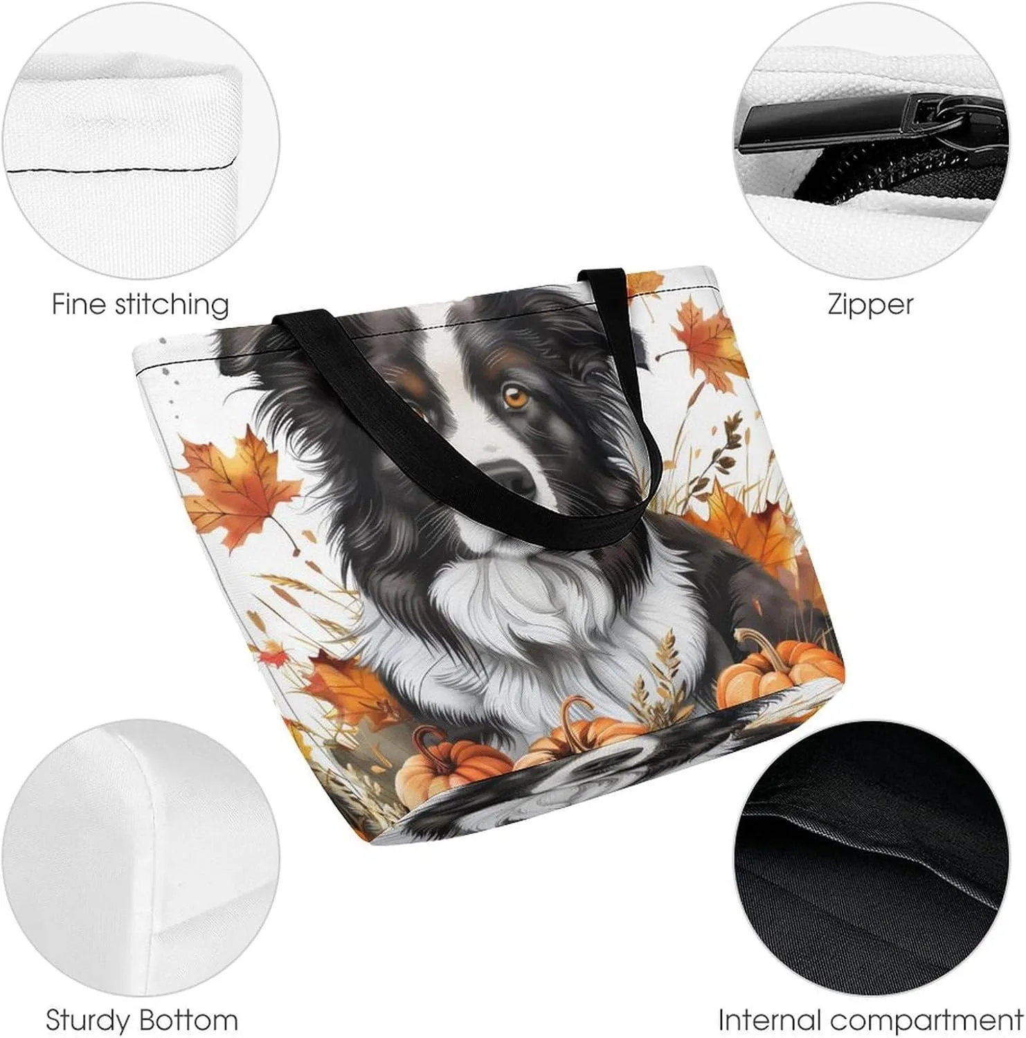MoBlinko Dog Fall Tote Bag for Women Reusable Shopping Bag Handbags Shoulder Bags with Zipper