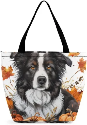 MoBlinko Dog Fall Tote Bag for Women Reusable Shopping Bag Handbags Shoulder Bags with Zipper