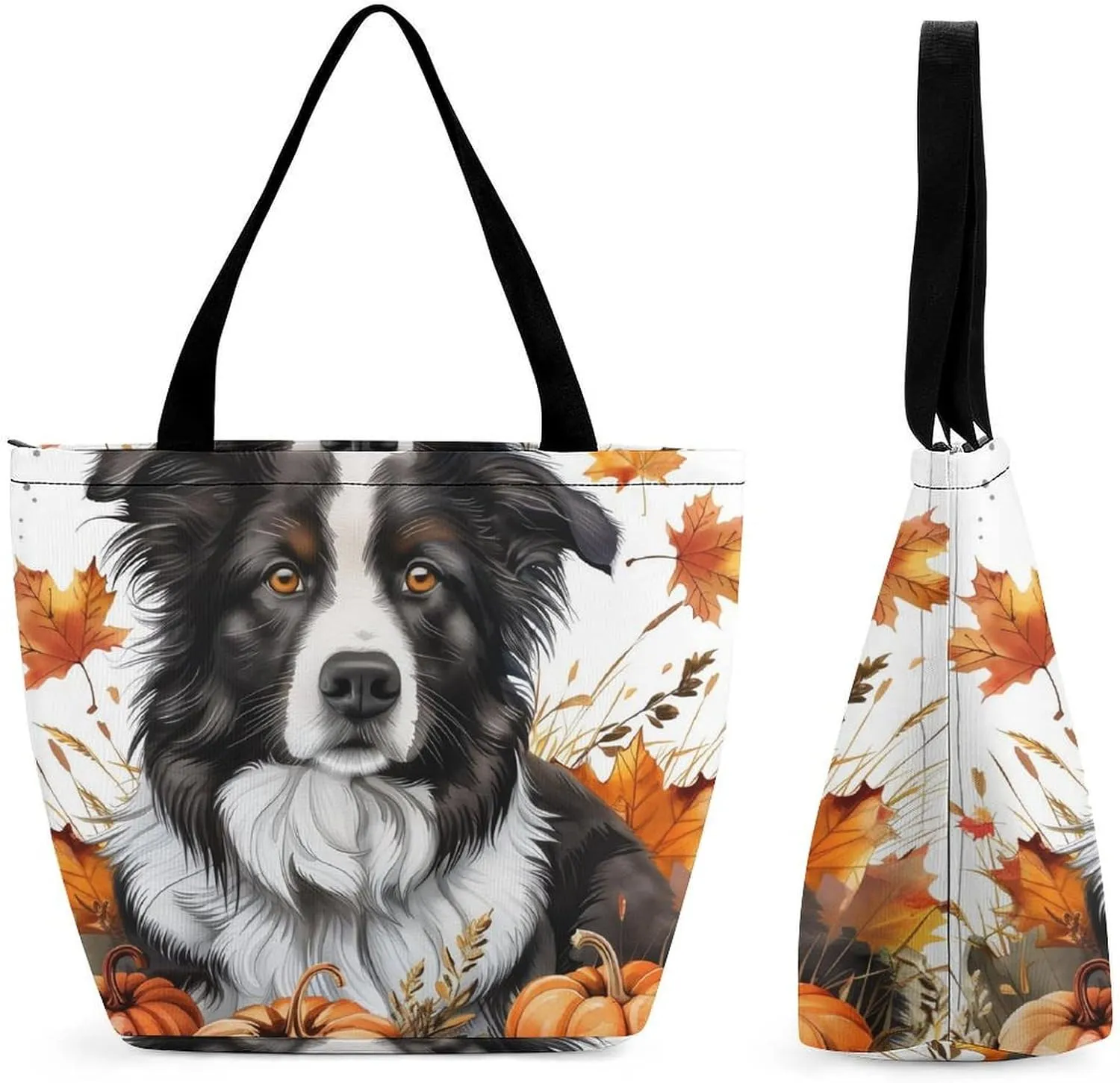 MoBlinko Dog Fall Tote Bag for Women Reusable Shopping Bag Handbags Shoulder Bags with Zipper