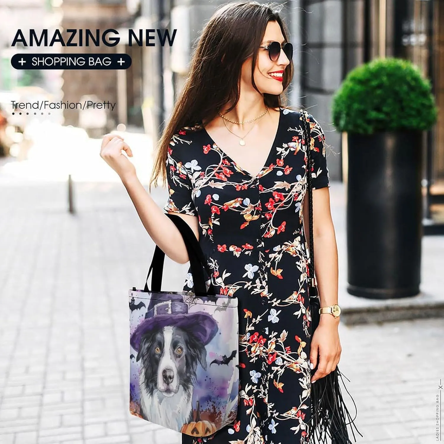 MoBlinko Halloween Dog Women Tote Bags Yoga Reusable Grocery Bagsshoulder Bag Handbag with Zipper