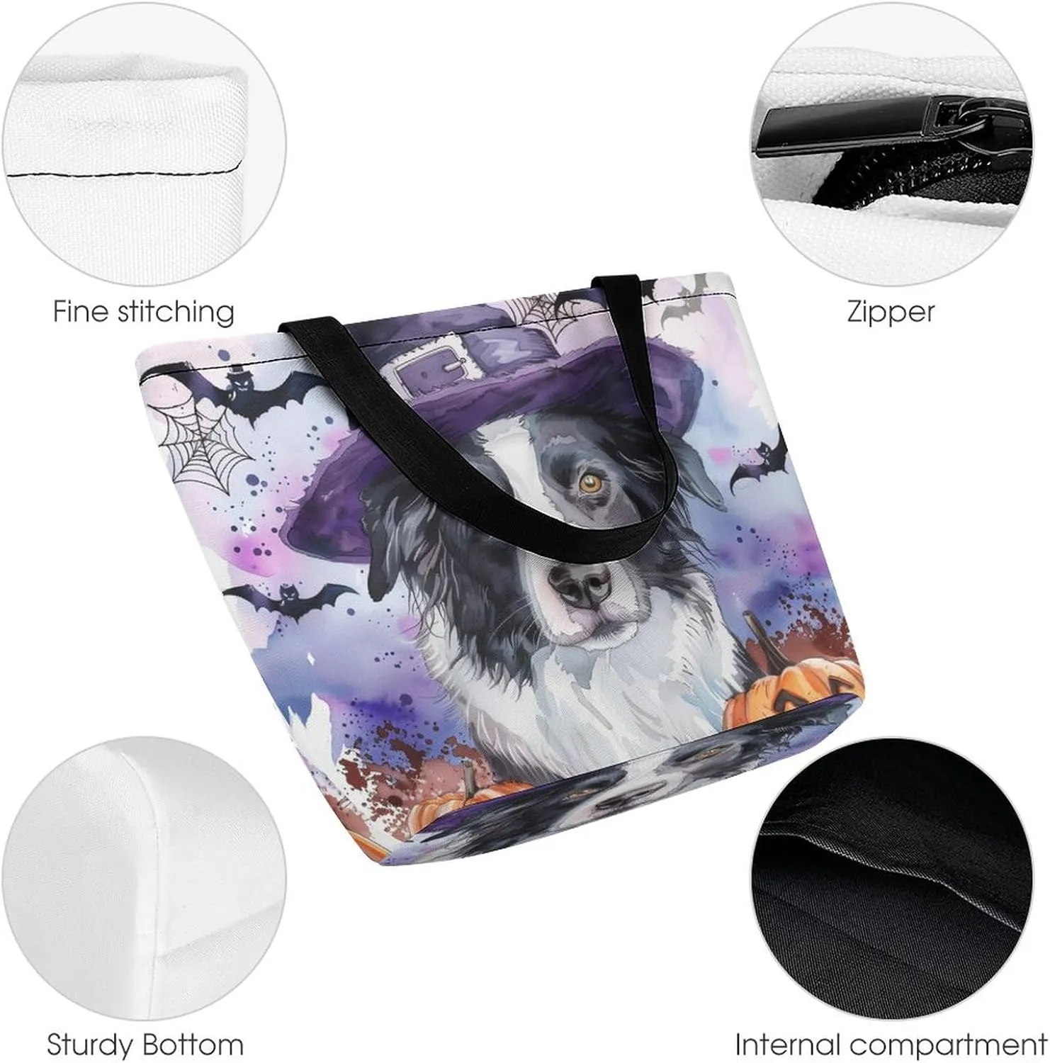 MoBlinko Halloween Dog Women Tote Bags Yoga Reusable Grocery Bagsshoulder Bag Handbag with Zipper