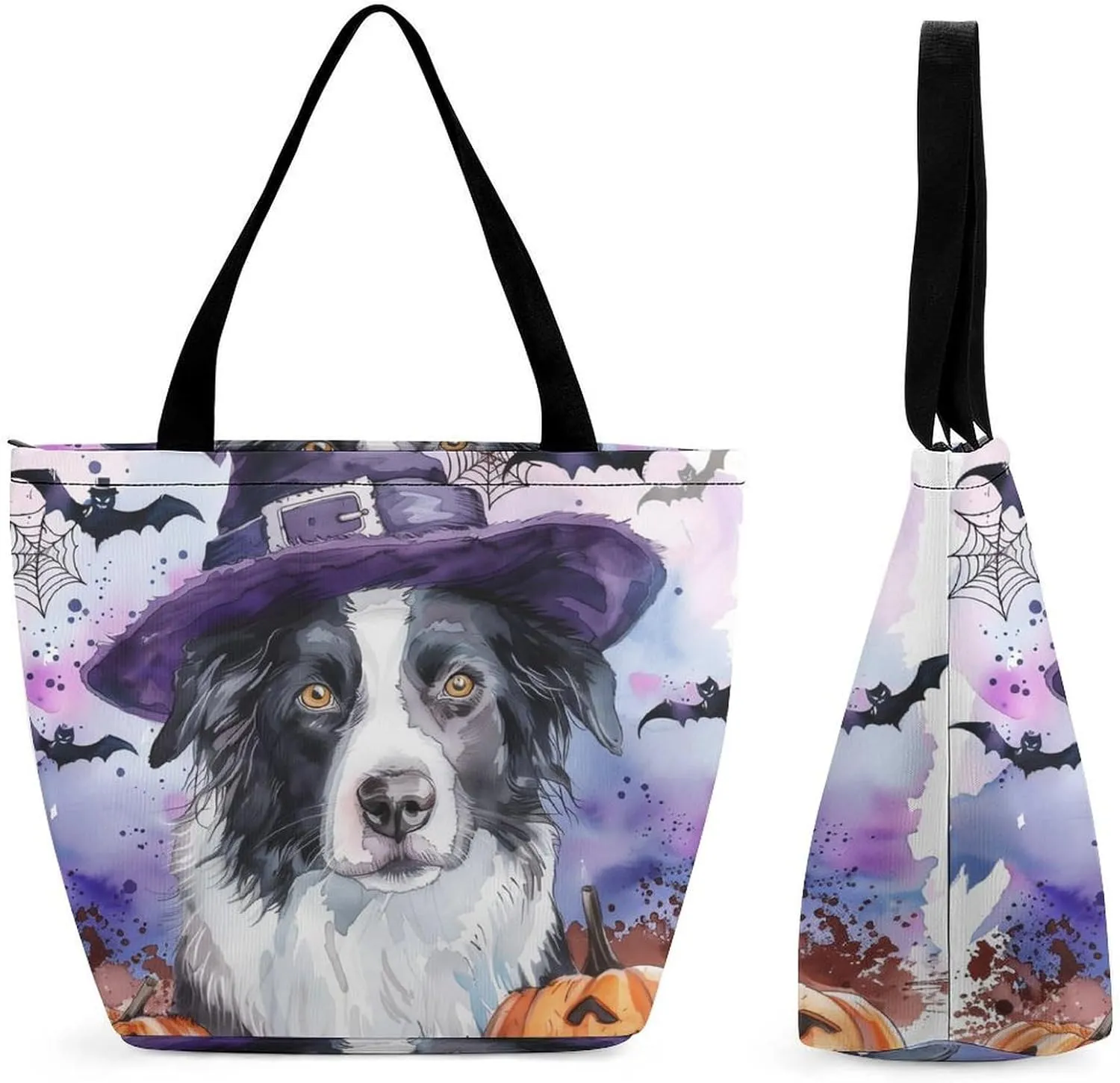 MoBlinko Halloween Dog Women Tote Bags Yoga Reusable Grocery Bagsshoulder Bag Handbag with Zipper