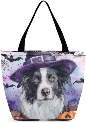 MoBlinko Halloween Dog Women Tote Bags Yoga Reusable Grocery Bagsshoulder Bag Handbag with Zipper