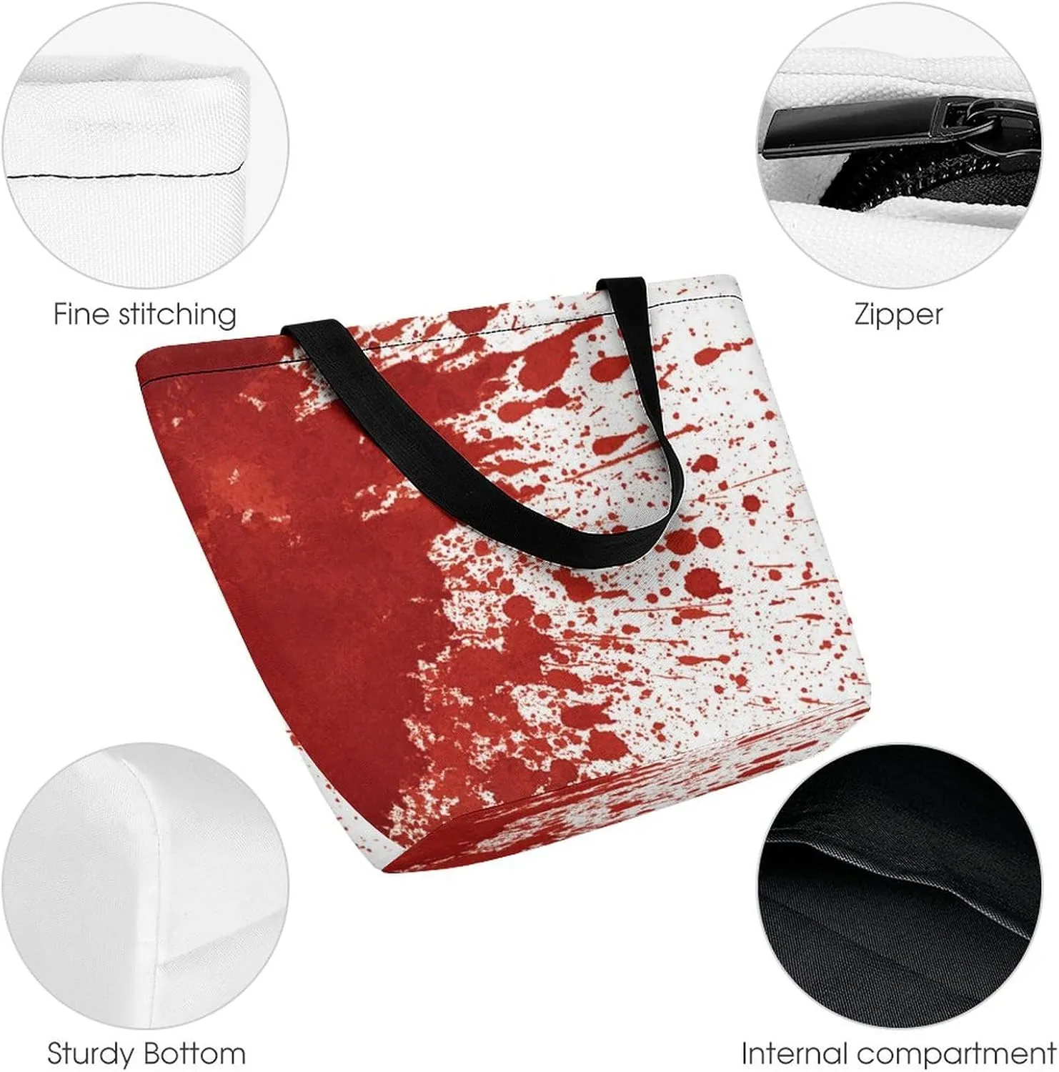 MoBlinko Halloween Red Blood Splatter Women Tote Bags Yoga Reusable Grocery Bagsshoulder Bag Handbag with Zipper