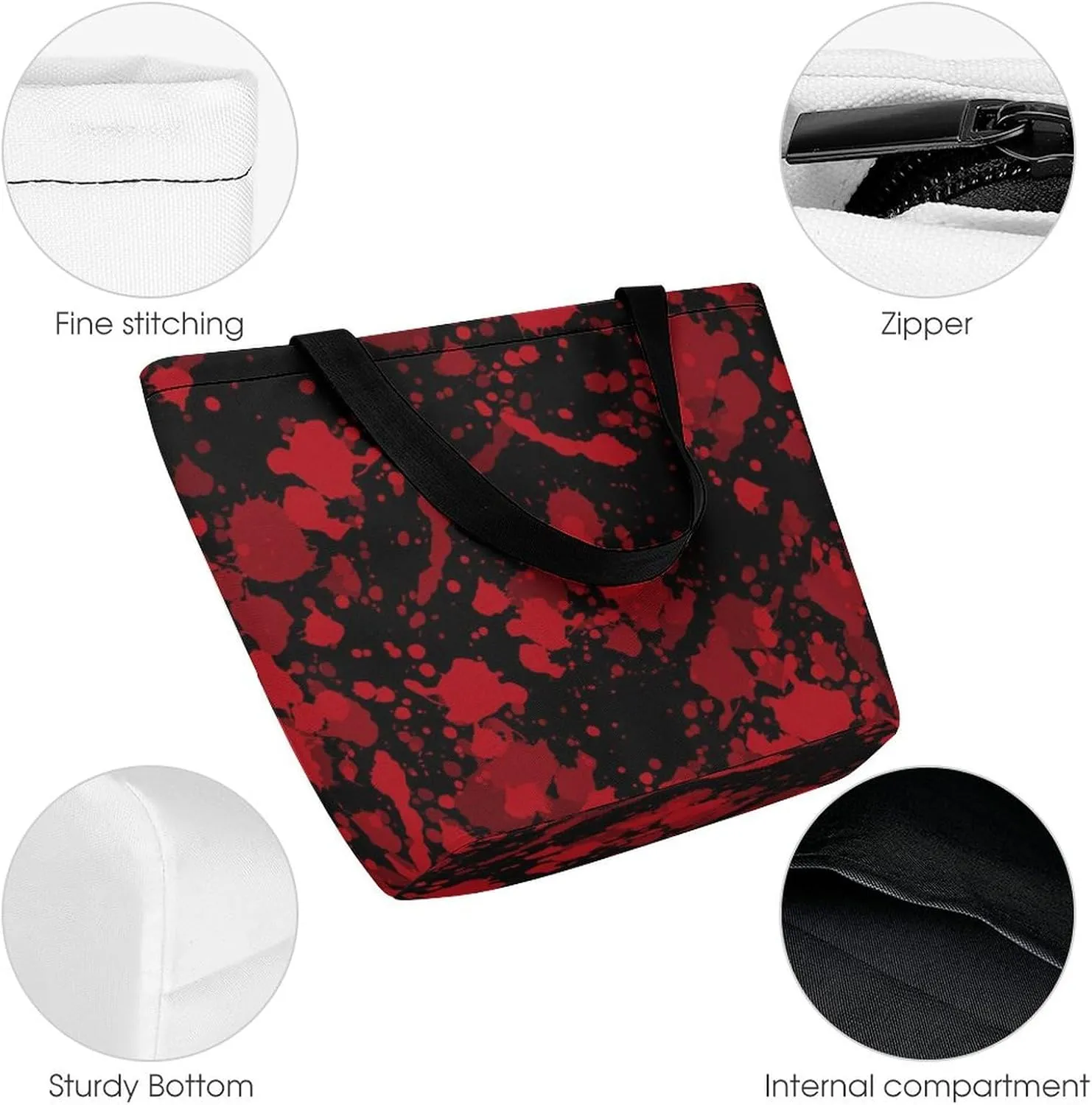 MoBlinko Halloween Red Blood Splatter Women Tote Bags Yoga Reusable Grocery Bagsshoulder Bag Handbag with Zipper