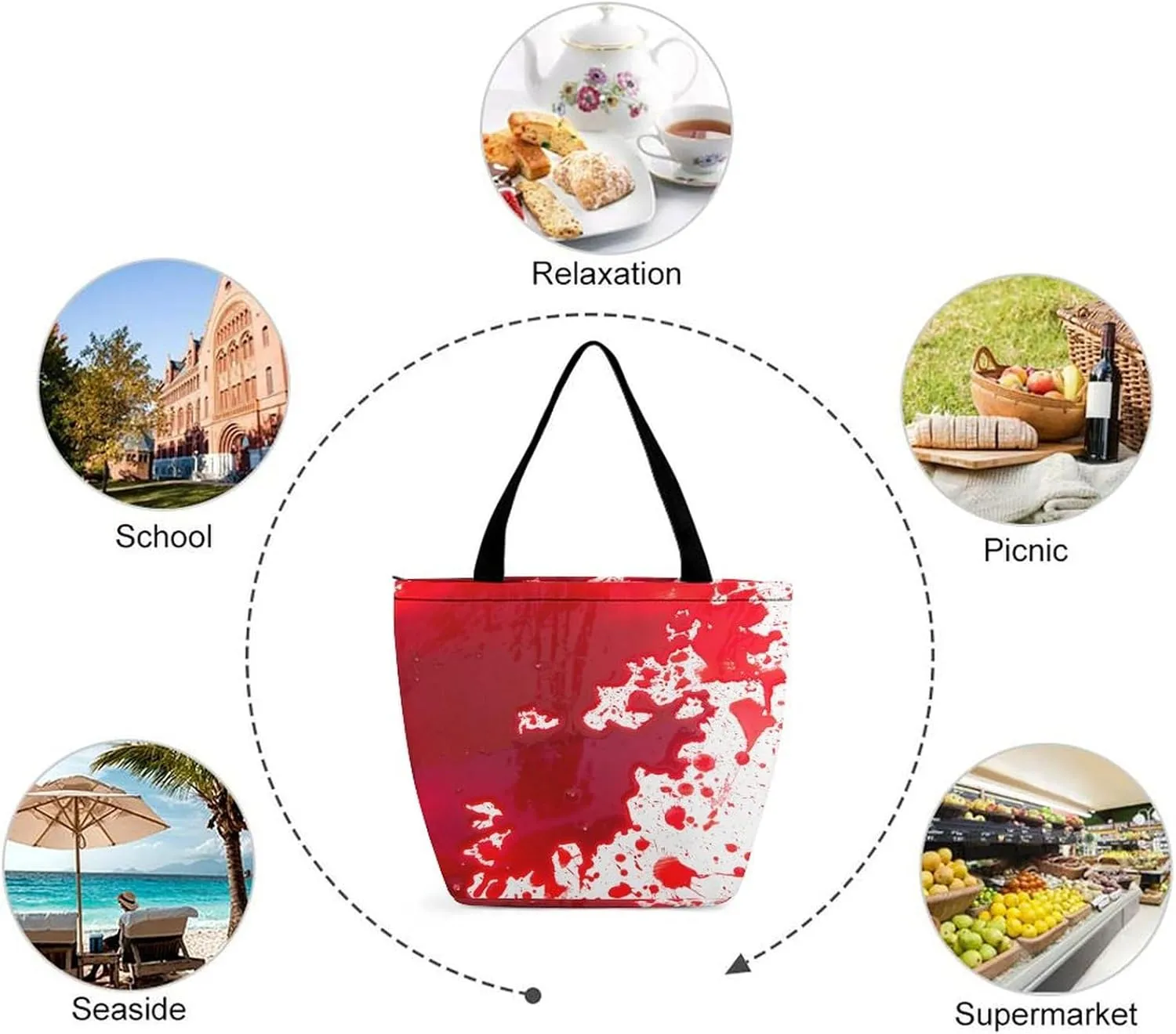 MoBlinko Halloween Red Blood Splatter Women Tote Bags Yoga Reusable Grocery Bagsshoulder Bag Handbag with Zipper