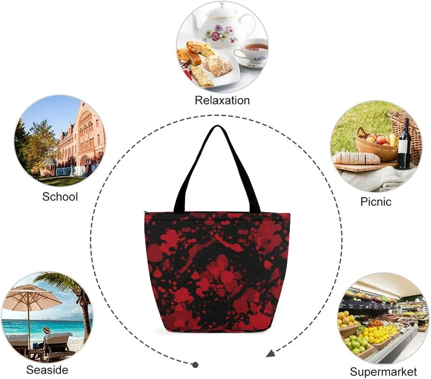 MoBlinko Halloween Red Blood Splatter Women Tote Bags Yoga Reusable Grocery Bagsshoulder Bag Handbag with Zipper