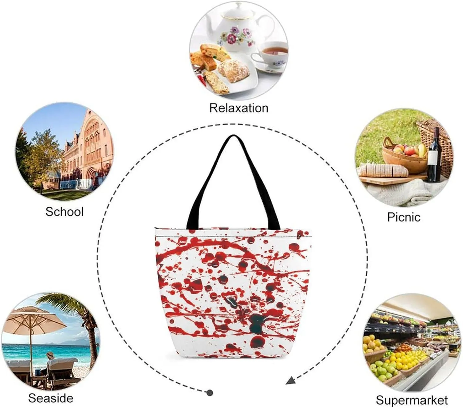 MoBlinko Halloween Red Blood Splatter Women Tote Bags Yoga Reusable Grocery Bagsshoulder Bag Handbag with Zipper