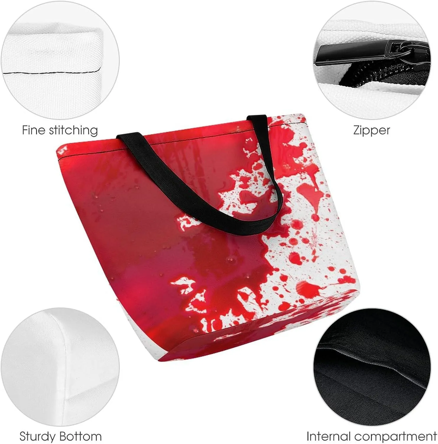 MoBlinko Halloween Red Blood Splatter Women Tote Bags Yoga Reusable Grocery Bagsshoulder Bag Handbag with Zipper