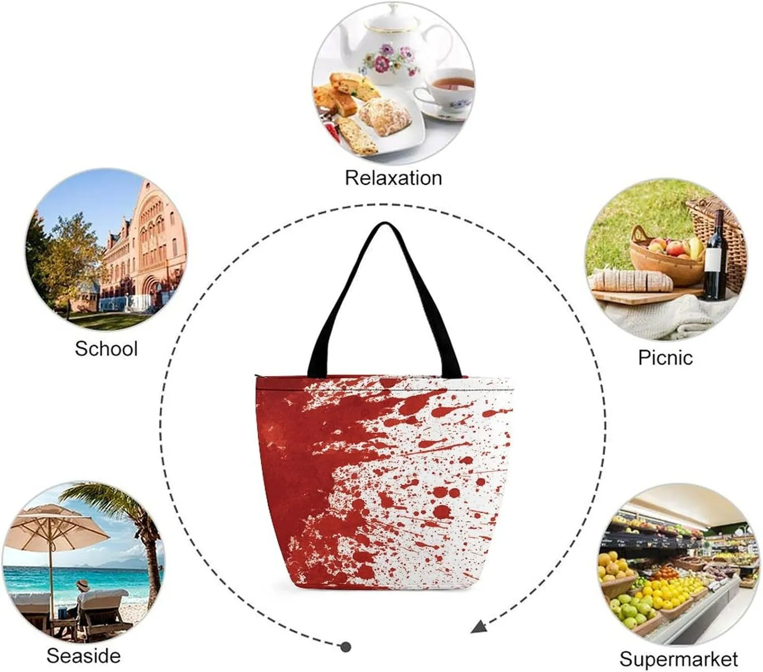 MoBlinko Halloween Red Blood Splatter Women Tote Bags Yoga Reusable Grocery Bagsshoulder Bag Handbag with Zipper