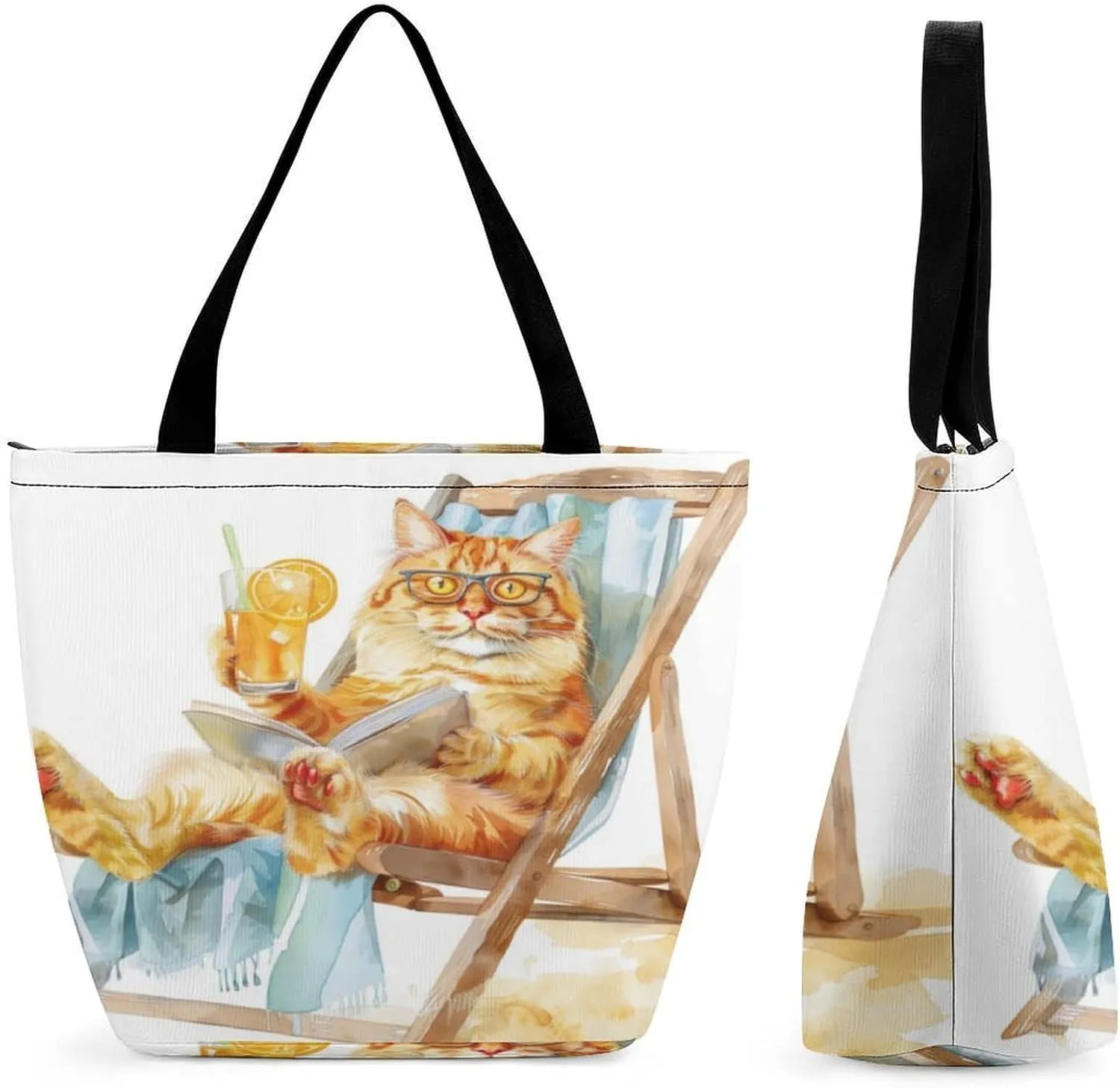 MoBlinko Holiday Cat Women Tote Bags Yoga Reusable Grocery Bagsshoulder Bag Handbag with Zipper