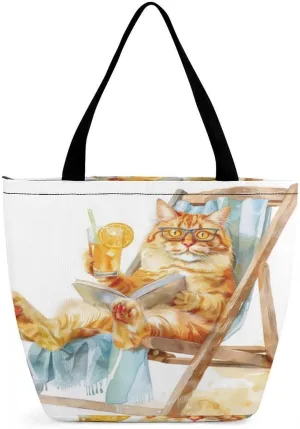 MoBlinko Holiday Cat Women Tote Bags Yoga Reusable Grocery Bagsshoulder Bag Handbag with Zipper