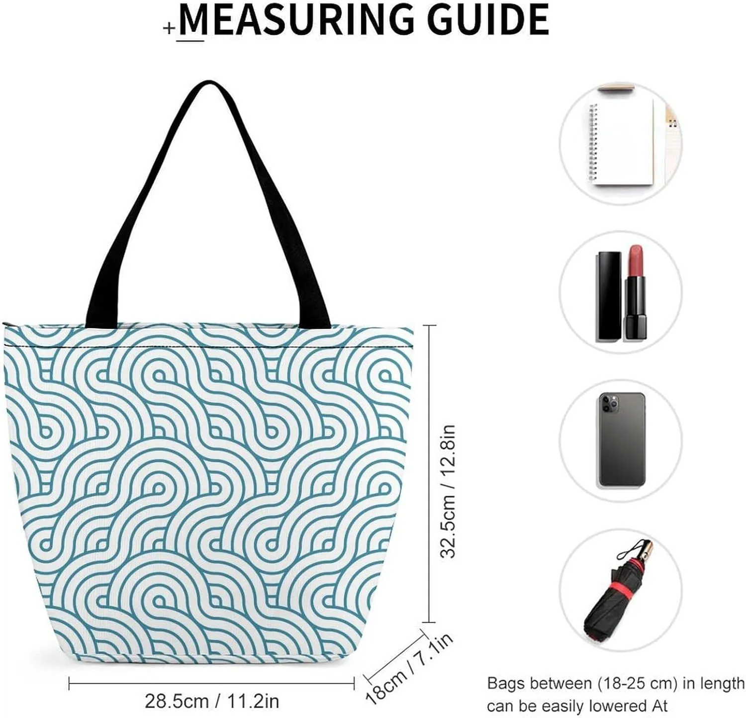 MoBlinko Japanese Sea Waves Tote Bag for Women Reusable Handbags Shoulder Bags with Zipper for Yoga Grocery Gifts