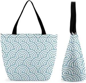 MoBlinko Japanese Sea Waves Tote Bag for Women Reusable Handbags Shoulder Bags with Zipper for Yoga Grocery Gifts