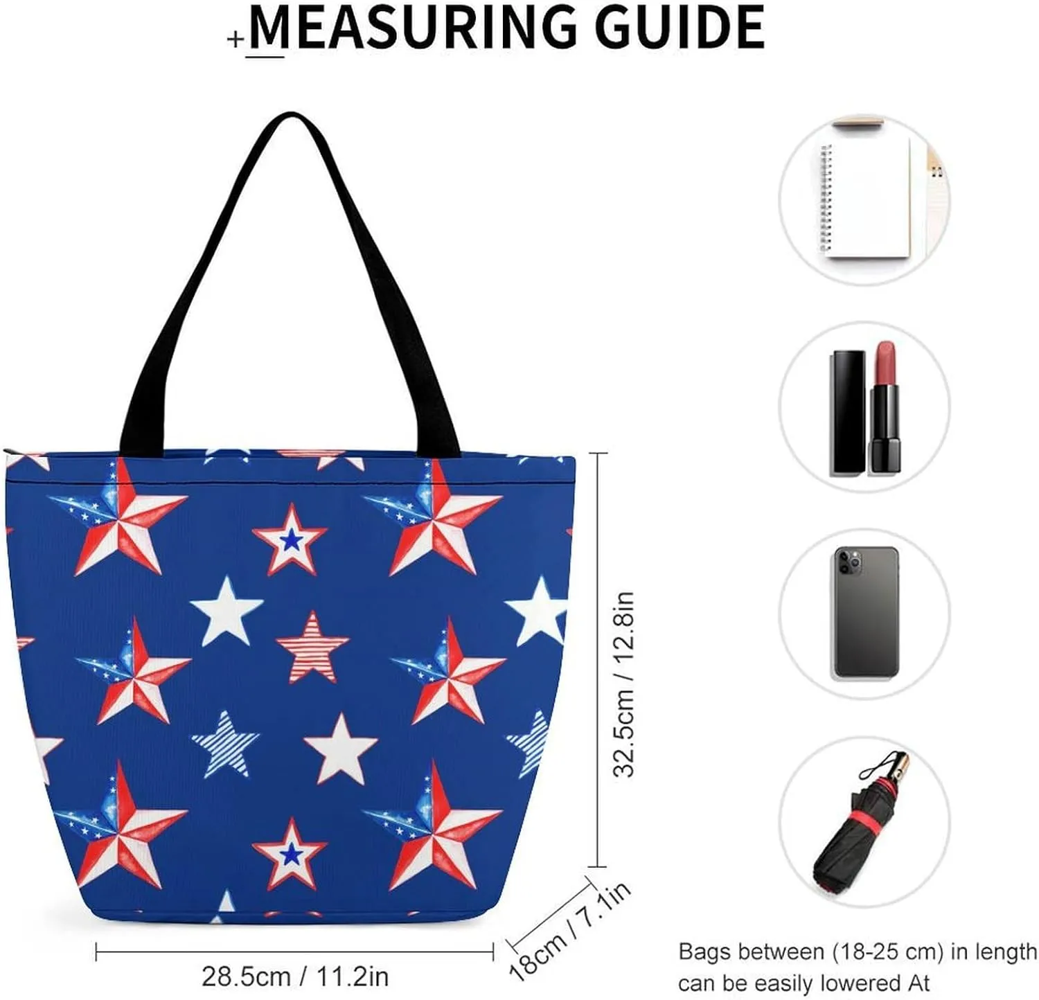 MoBlinko Red And Blue Stars Tote Bag for Women Reusable Handbags Shoulder Bags with Zipper for Yoga Grocery Shopping Gifts