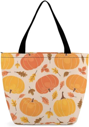 MoBlinko Thanksgiving Pumpkins Turkey Tote Bag for Women Reusable Shopping Bag Handbags Shoulder Bags with Zipper