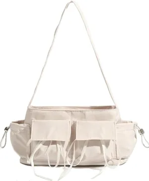 Molodo Women's Shoulder Bag Bow Tassel Shoulder Bag Casual Multipocket Nylon Underarm Bag Hobo Purses