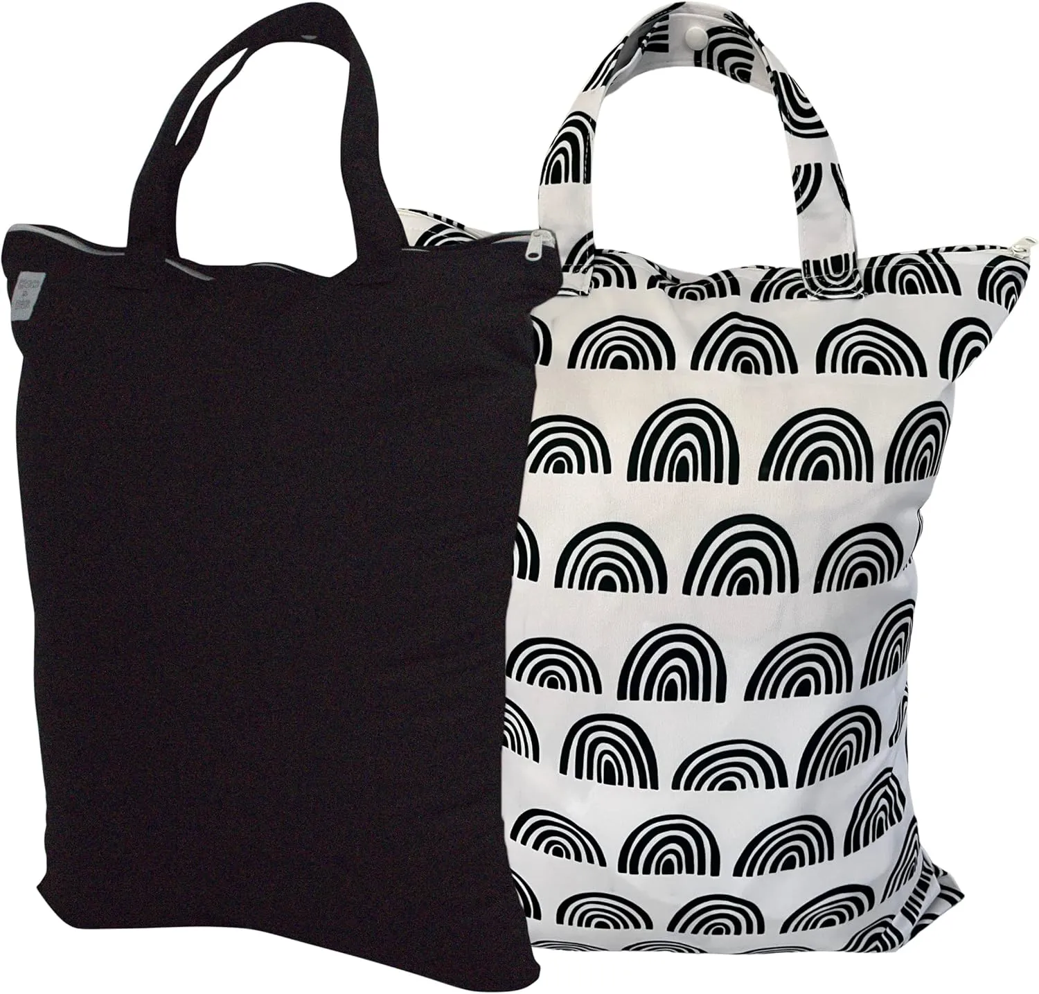 MOM & BAB Wet Bags for Baby Cloth Diapers, Wet Dry Bag for Breast Pump Parts, Bag for Wet Swimsuits and Towels (Rainbow & Black)