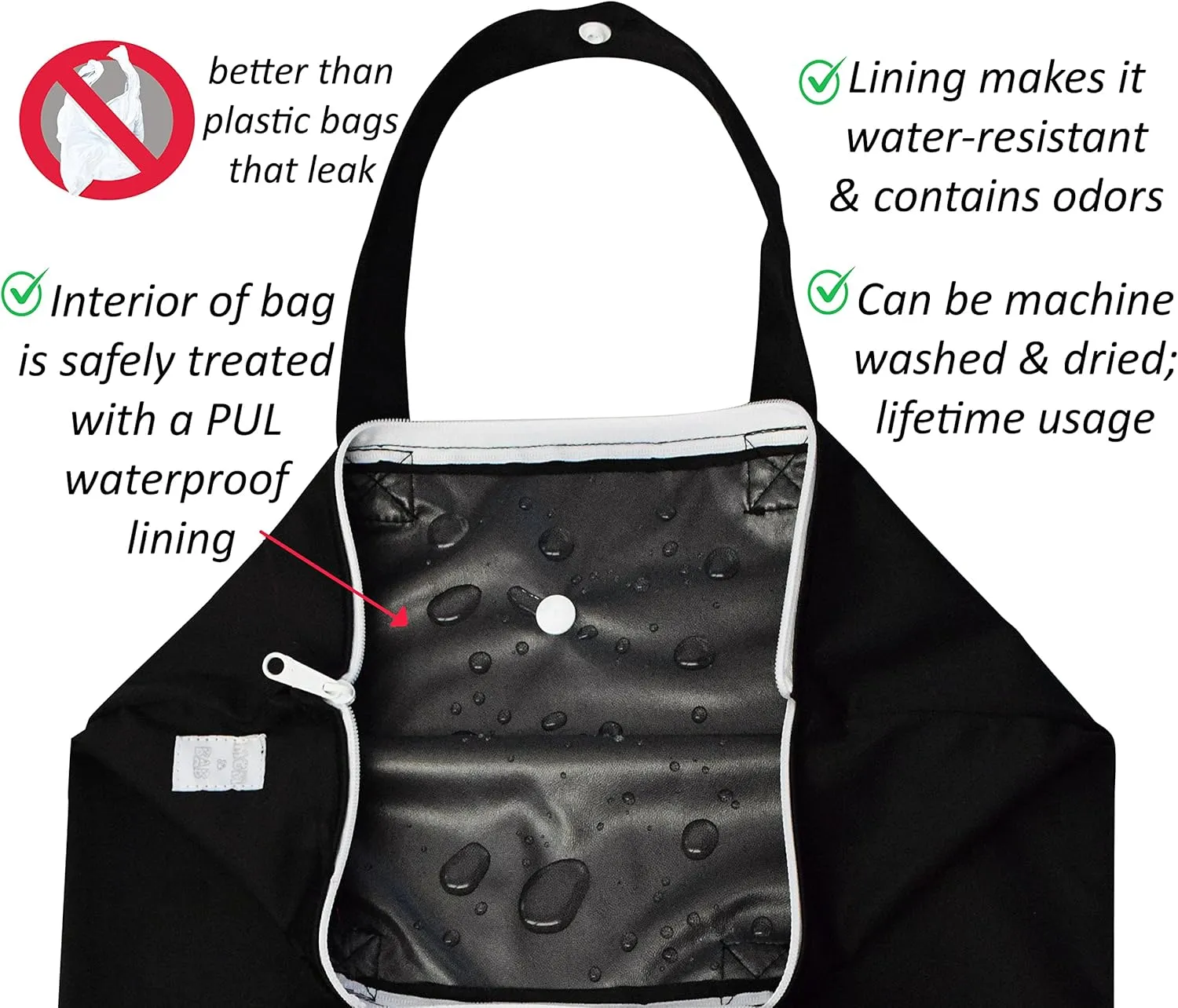 MOM & BAB Wet Bags for Baby Cloth Diapers, Wet Dry Bag for Breast Pump Parts, Bag for Wet Swimsuits and Towels (Rainbow & Black)