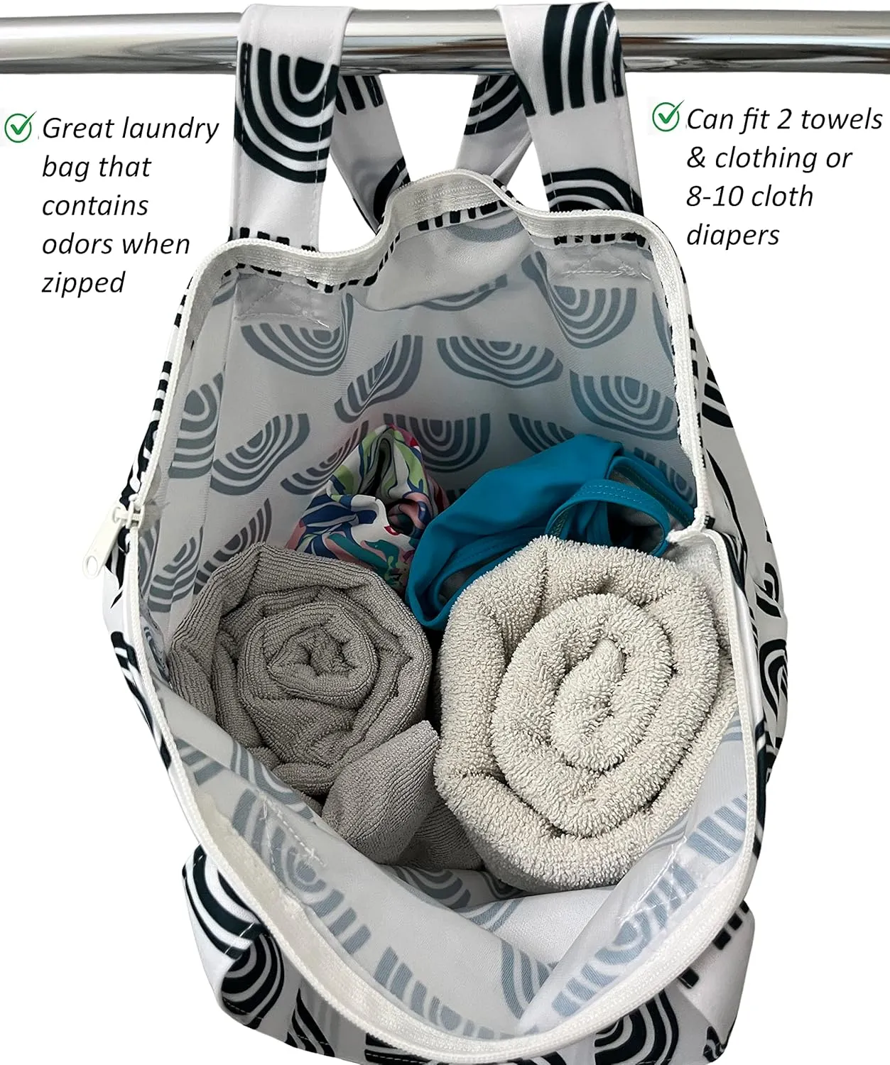 MOM & BAB Wet Bags for Baby Cloth Diapers, Wet Dry Bag for Breast Pump Parts, Bag for Wet Swimsuits and Towels (Rainbow & Black)