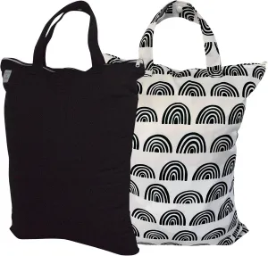 MOM & BAB Wet Bags for Baby Cloth Diapers, Wet Dry Bag for Breast Pump Parts, Bag for Wet Swimsuits and Towels (Rainbow & Black)