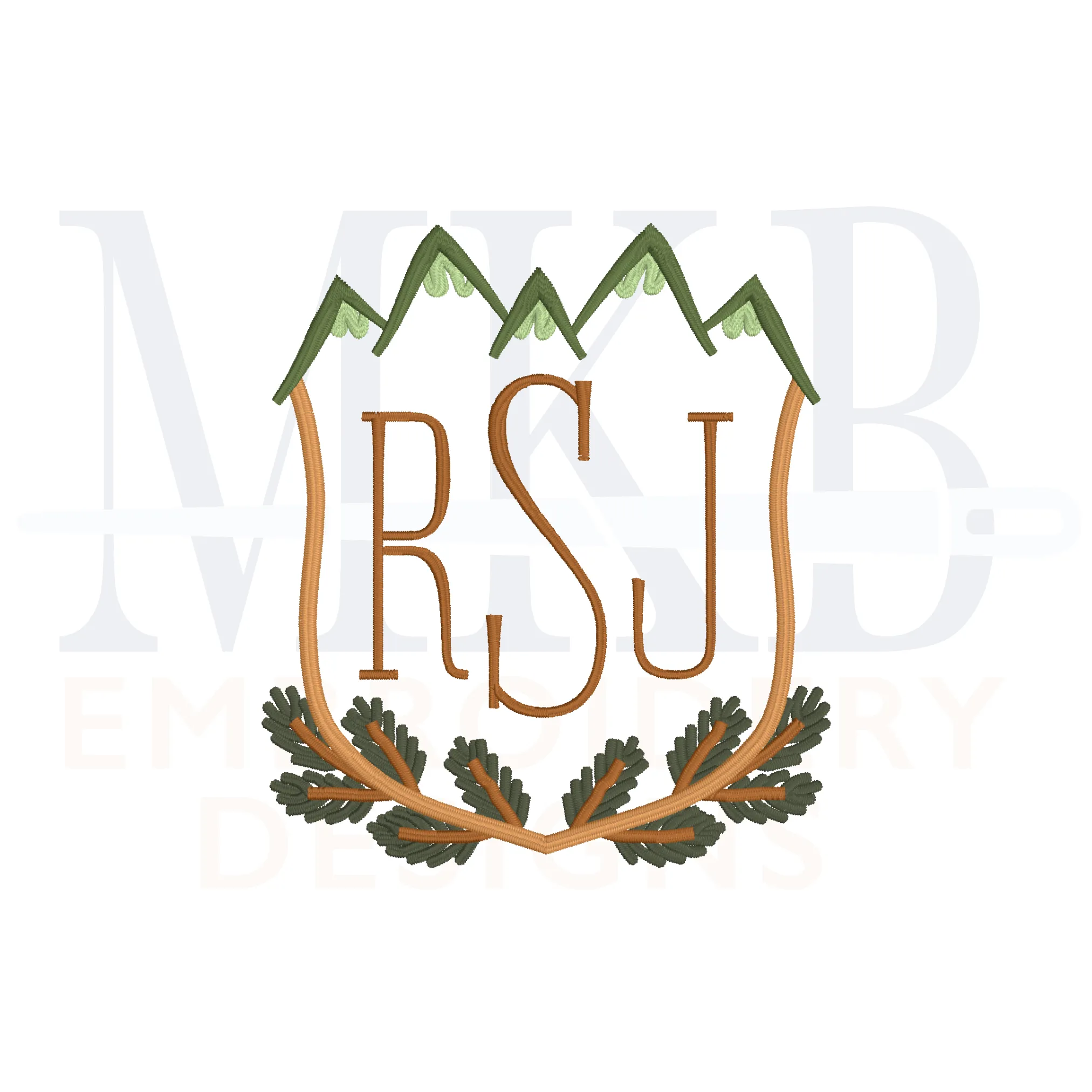 Mountain Pine Branch Crest Machine Embroidery Design File