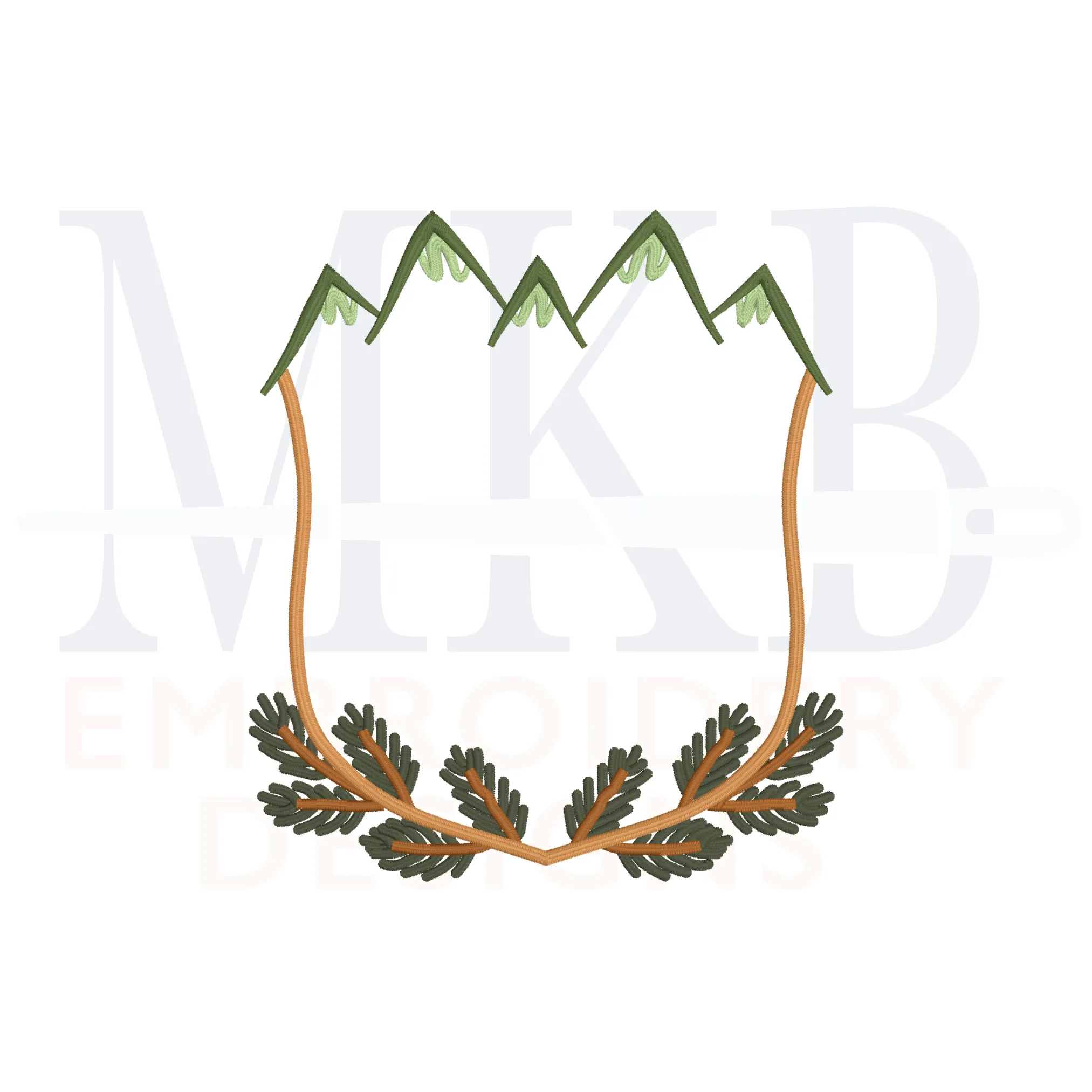 Mountain Pine Branch Crest Machine Embroidery Design File