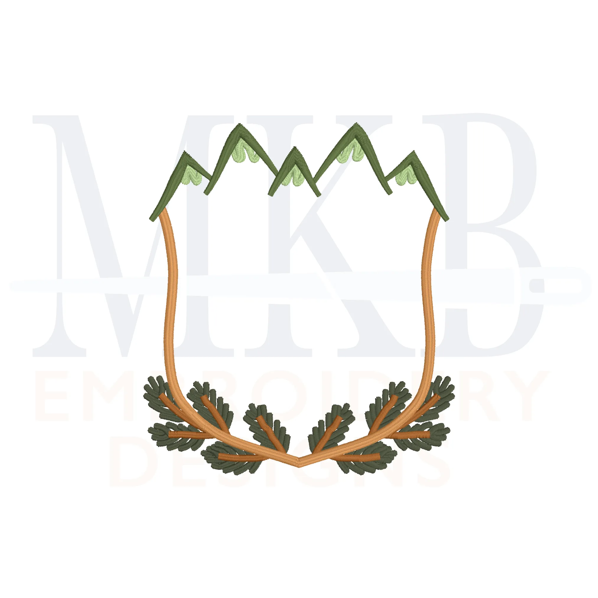 Mountain Pine Branch Crest Machine Embroidery Design File