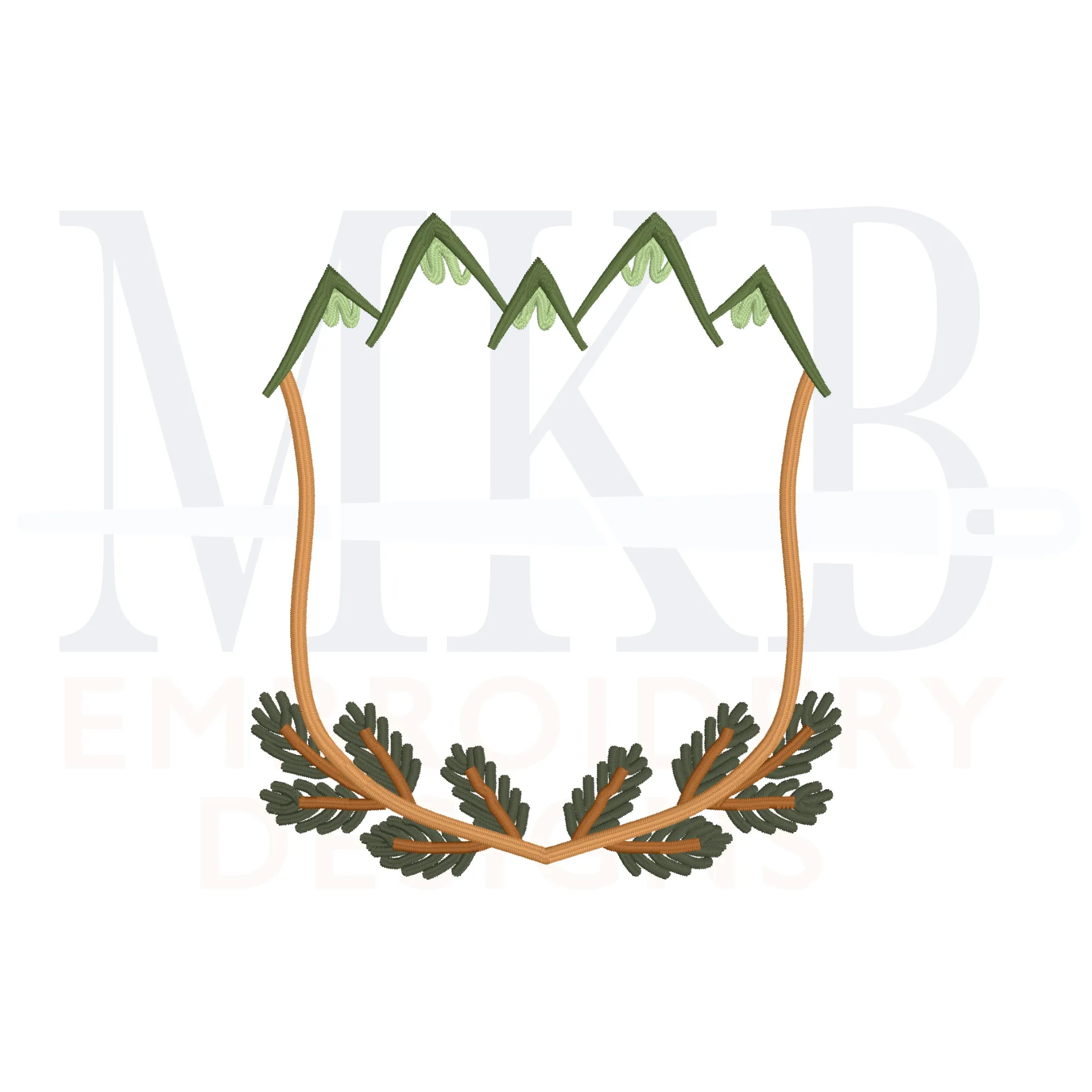 Mountain Pine Branch Crest Machine Embroidery Design File