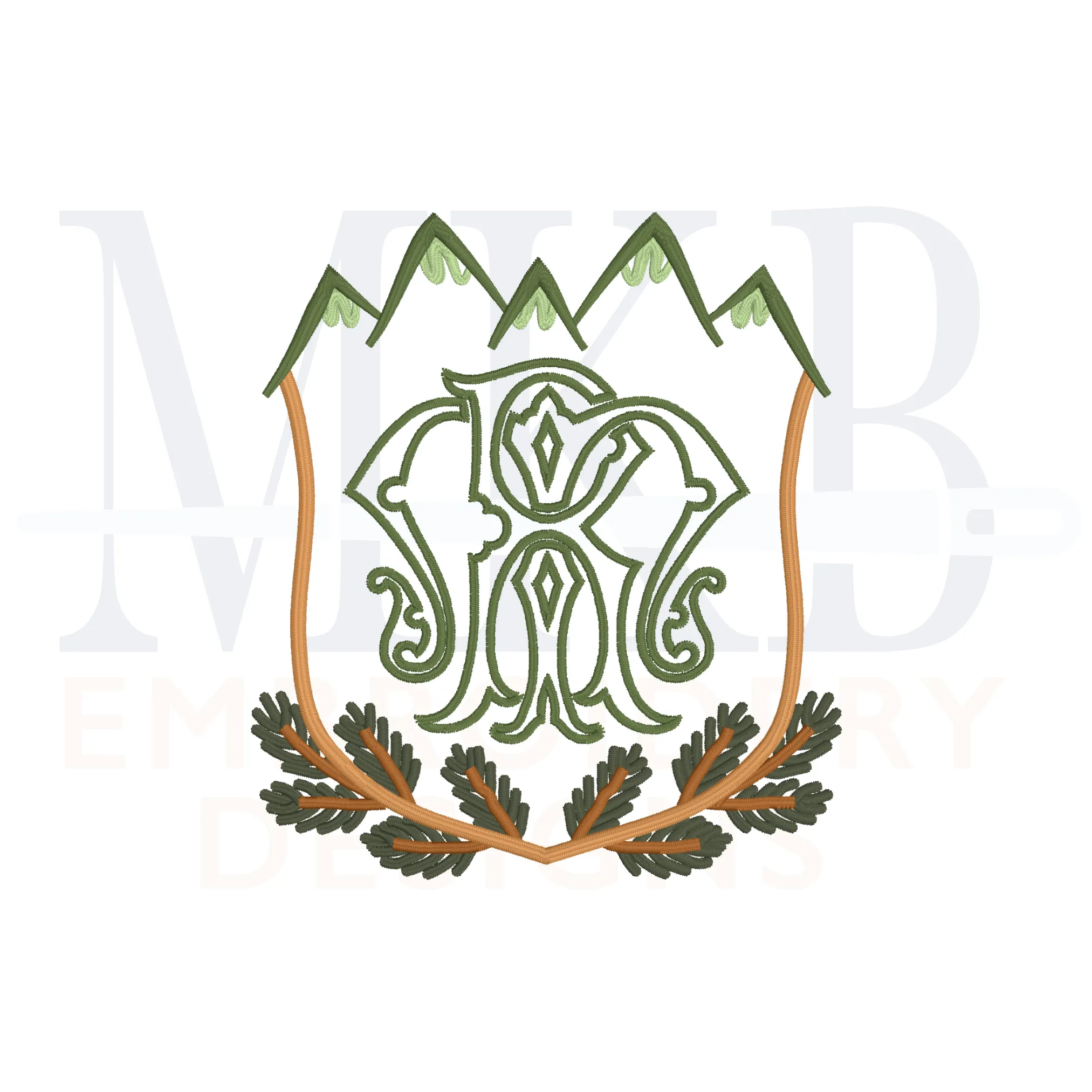 Mountain Pine Branch Crest Machine Embroidery Design File