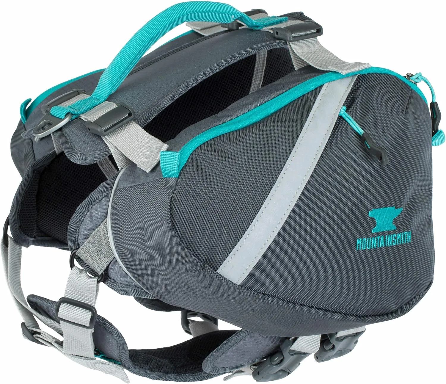 Mountainsmith K9 Dog Pack, Adjustable Chest and Back Harness Canine Backpack, Saddle Bags with Zippered Pockets for Camping, Travel, Outdoors, Backpacking, Hiking, Caribe Blue, Small